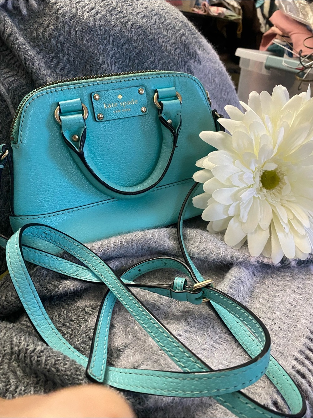 Kate Spade Turquoise Leather Mini Dome Crossbody Satchel